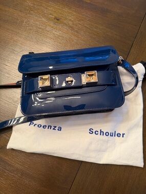Authentic Proenza Schouler Navy Patent Leather Shoulder Bag